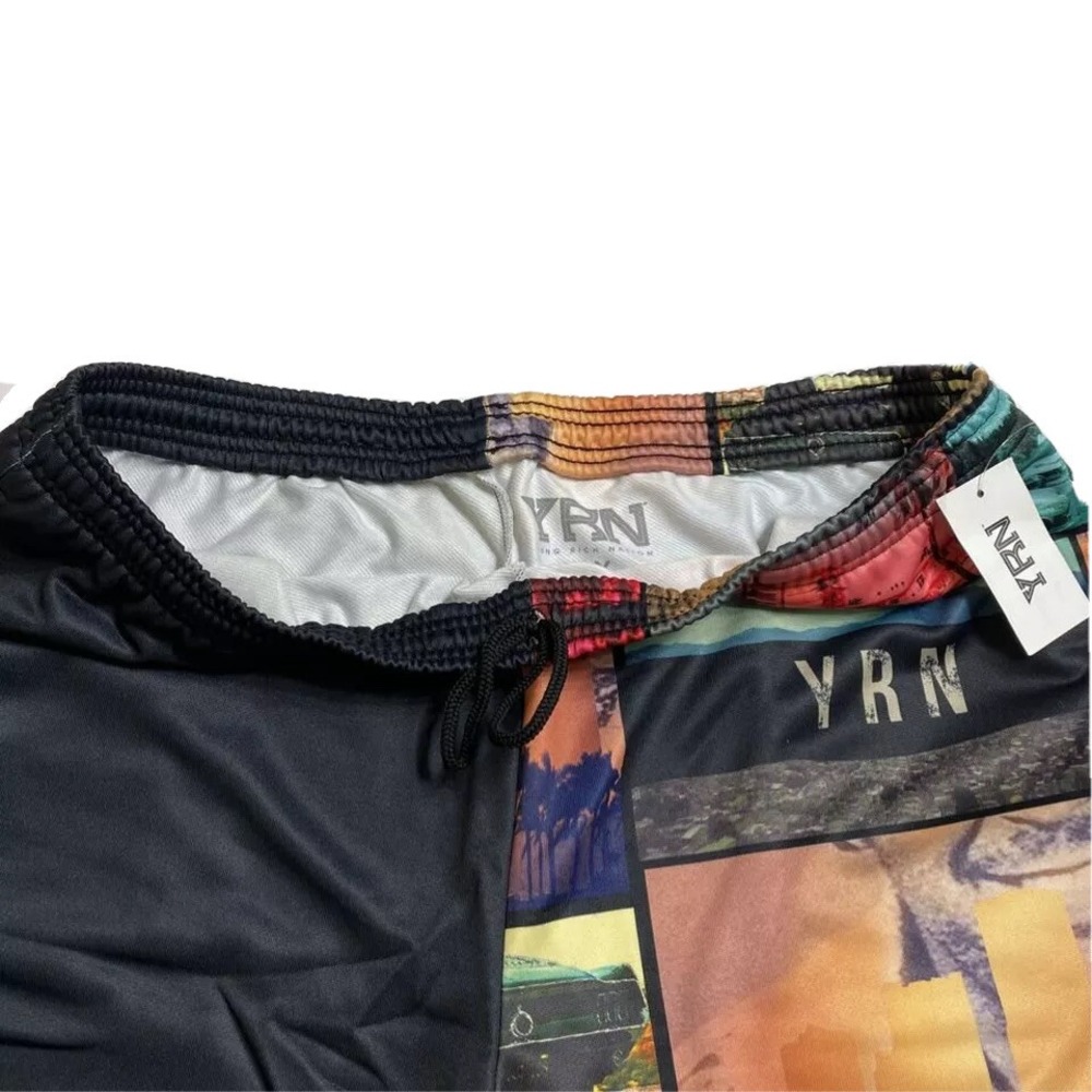 Yung Rich Nation Mens Shorts 2XL Rionegro Black Scenic Drawstring Elastic NWT - Picture 2 of 7